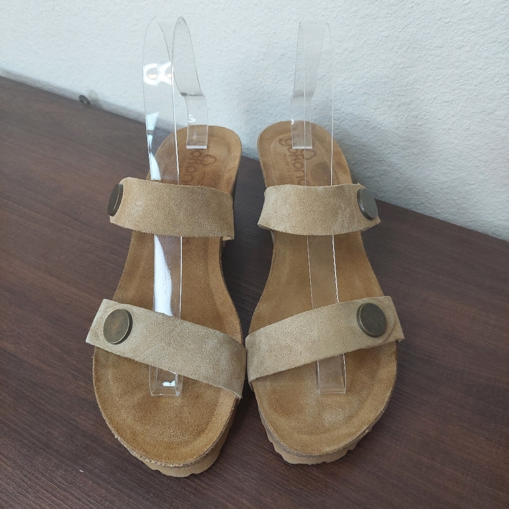 Yokono Leather Cork Wedge Sandals Size 7.5 - Picture 2 of 8